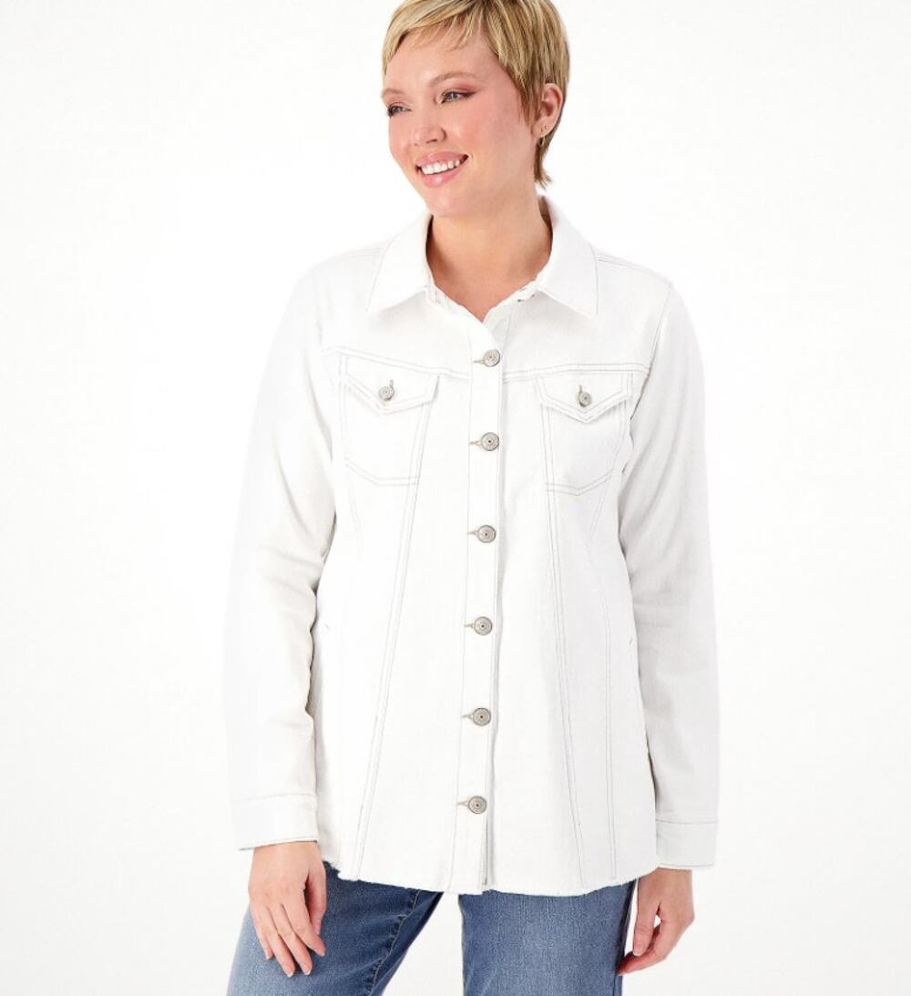 LOGO by Lori Goldstein Jeans Jacket Size 24 Plus White Color with Frayed Hem